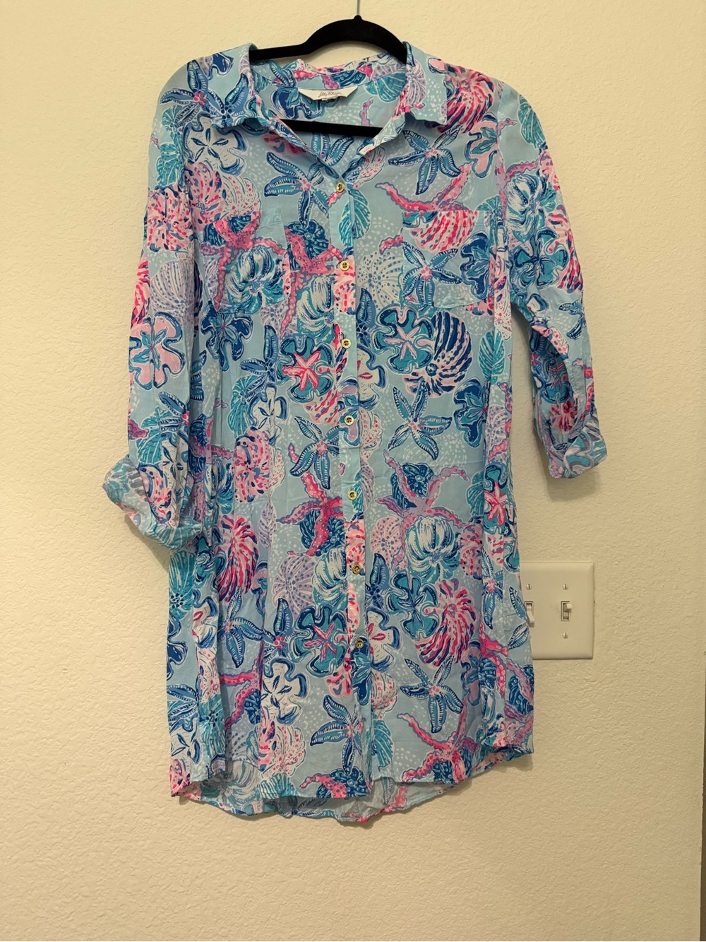 Lilly Pulitzer Blue, Pink & Teal Sea Life Button-Down Dress